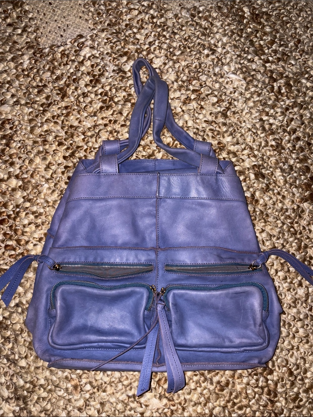 DULCE Purple blue Leather Shoulder Bag with Front Pockets